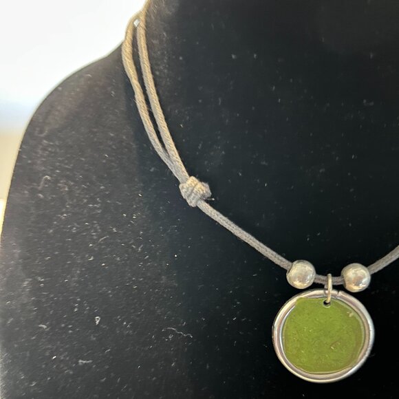 Jane Diaz Sterling Silver 925 OM symbol Green Charm - Silver Beaded Necklace - Picture 7 of 9